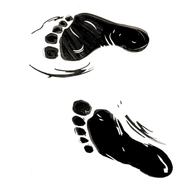 Comic style footprints in a bold black sketched appearance