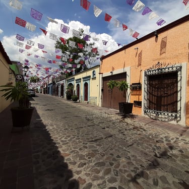 Jalatlaco Street with decorations, Oaxaca