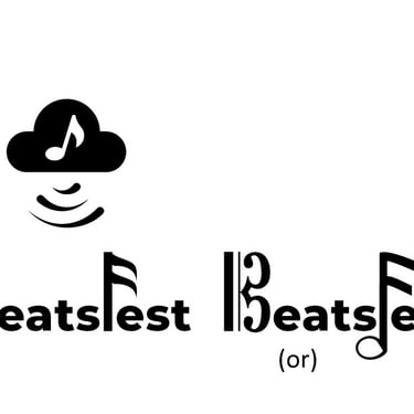 Digital logo sketch - a black cloud with white musical symbol and sound waves at the bottom and the text "BeatsFest."