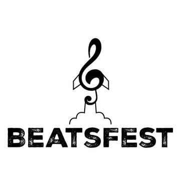 Digital logo sketch - a black treble clef shaped like a rocket and clouds and the word "BeastFest" at the bottom.