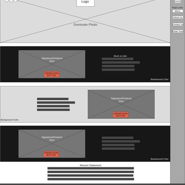 Version 3 of Wireframe design of homepage for Pasta Amore website.