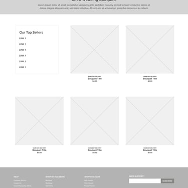 Wireframe design of Flowers webpage for Tulips & Roses website.