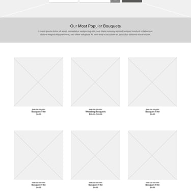 Wireframe design of homepage for Tulips & Roses website.