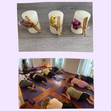 3 candles and a group of yoga participants in Lisbon