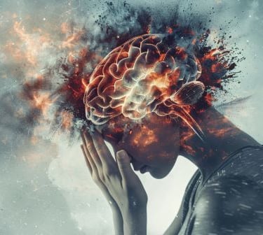 image d'un cerveau en feu évoquant des douleurs et des céphalées 