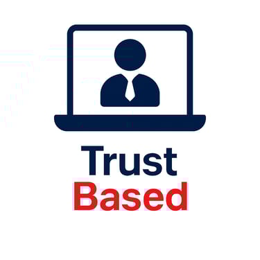 a man in a tie and a trust trust logo