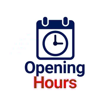 a clock with the words opening hours