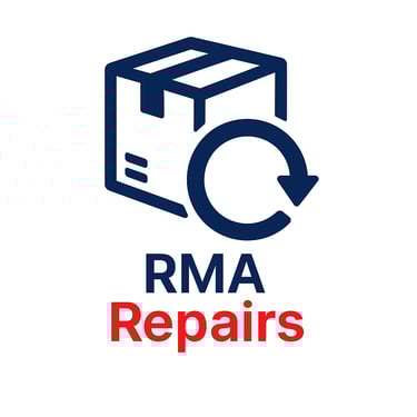 a picture of a camera and a camera with the words rma repair repair