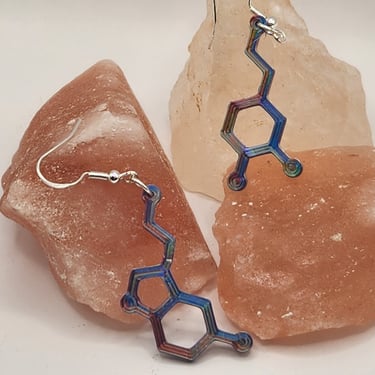 holographic earrings dopamine serotonin molecule jewelry  