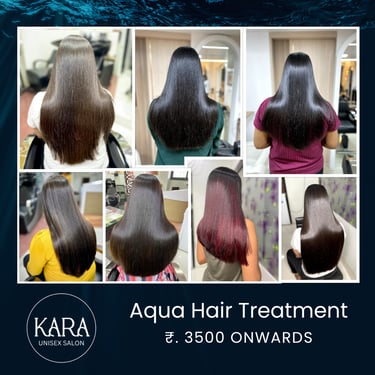 Results of the Aqua Hair Treatment at Kara Salon in Pune. Collage showing smooth, frizz-free hair. S