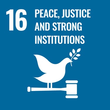 Icons for UN Sustainable Development Goals 8, 10, 11, and 16