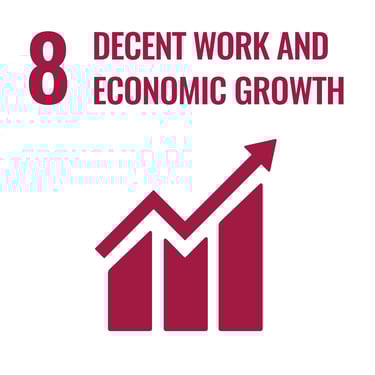 A red icon depicting the United Nations Sustainable Development Goal 8: 'Decent Work and Economic Growth.' The design feature