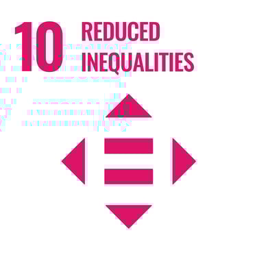 A pink icon representing the United Nations Sustainable Development Goal 10: 'Reduced Inequalities.' The design includes thre