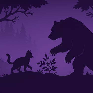 Brave Kitty Story silhouette in purple tones used for education in a writing masterclass course on Udemy.
