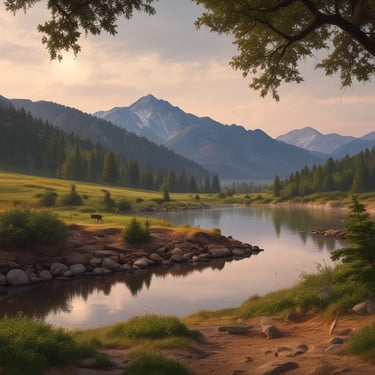 A small outdoor market stall is set up in front of a rustic two-story house with a tiled roof and wooden accents. Various colorful trinkets and goods are displayed on tables. A large green recycling bin is situated to the right. The bright blue sky is visible above.
