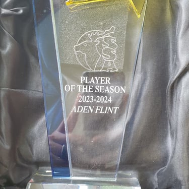 The SSA Player of the Season Trophy 2023/24 presented to Aden Flint.