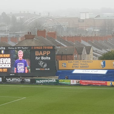 A tribute to Trev on the Stags scoreboard prior to the home game with Walsall on 15 Jan 22.