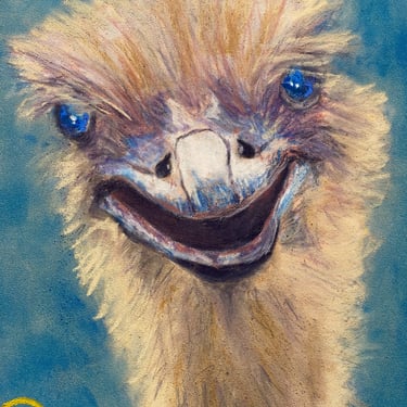 a painting of a smiling ostrich with a smile on it