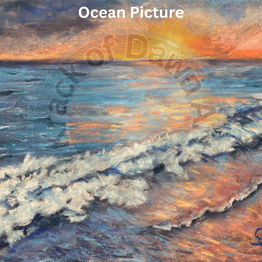 a painting of a painting of a sunset over a beach