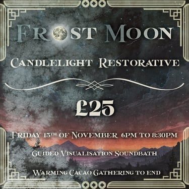 a flyer with a night and lanscape mountain scene for a sound bath event