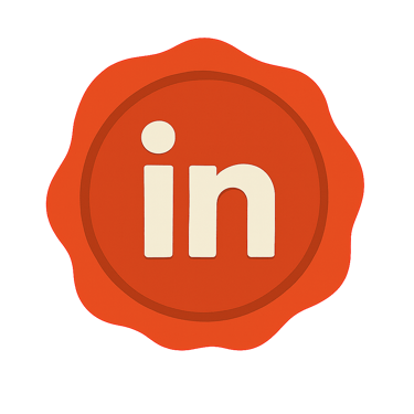 a red badge with the word linked on it