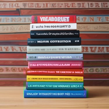 A stack of self-help and motivational books with colorful covers is neatly arranged. The titles include 'The Power of Now', 'The War of Art', 'Mindset', 'The Miracle Equation', and 'Your Best Year Ever'.