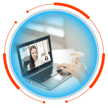 Person holding a coffee cup during remote tech support session.