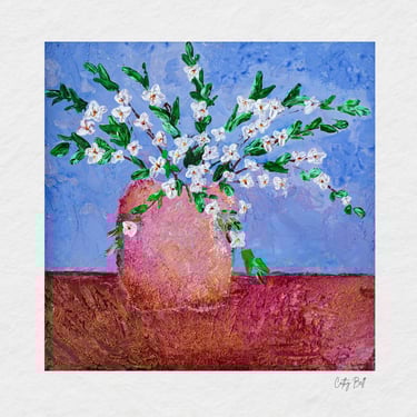 Acrylic floral vase painting by student Cathy Bell.