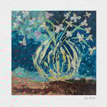 Acrylic floral painting with blue background by student Grace Remondo.