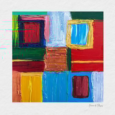Abstract acrylic geometric painting by student Hannie du Plessis.