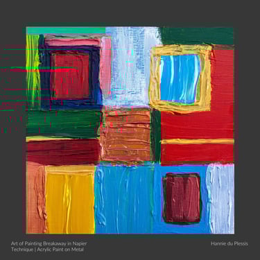 Abstract acrylic painting on metal by student Hannie du Plessis