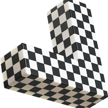 3D capital letter L with a black and white checkered pattern on a solid black background.