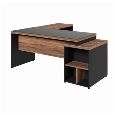 MESA PARA ESCRITÓRIO EM L COM VIDRO - 1,92X1,60 - NOGAL/SEVILHA/PRETO