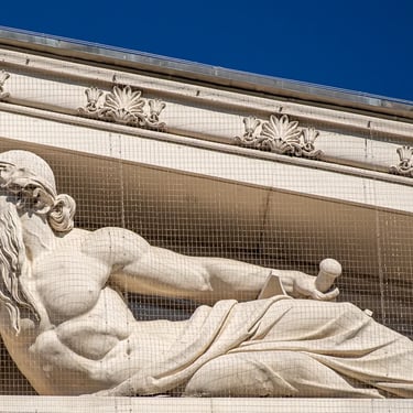 Male statue of the Danube River, expressing strength and identity for Hungary.