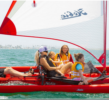 a group of people on a boat in the water