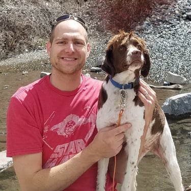 Tanner Morrill and brittany spaniel dog bridal veil falls