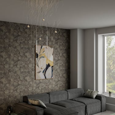 salon visuel 3d avec canapé et lustre