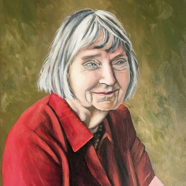 original hand painted oil painting old woman smiling red shirt portrait custom 