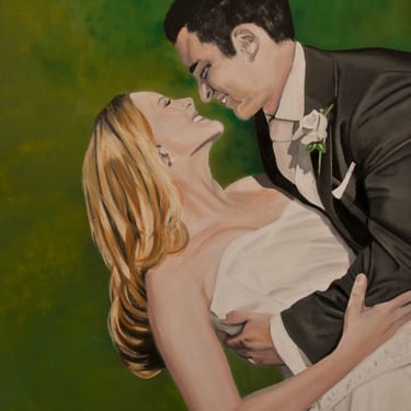 original hand painted oil painting wedding day bride and groom portrait custom 