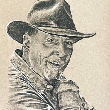original hand drawn pencil portrait custom man in hat