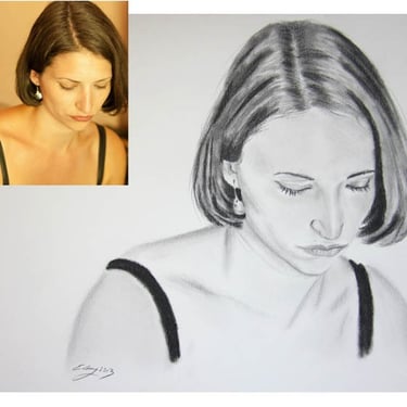 original hand drawn pencil portrait custom woman