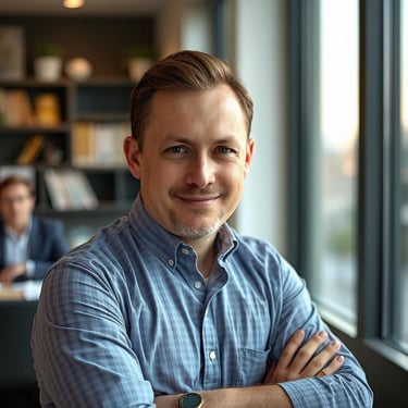 a man in a blue shirt and a man in a blue shirt