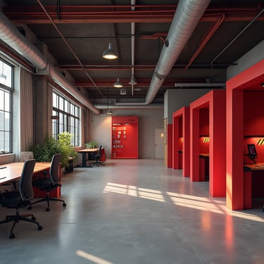 open space with industrial look, office design
