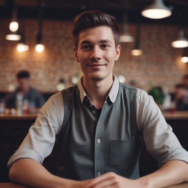 man and woman talking in front of gray tabletop inside shop