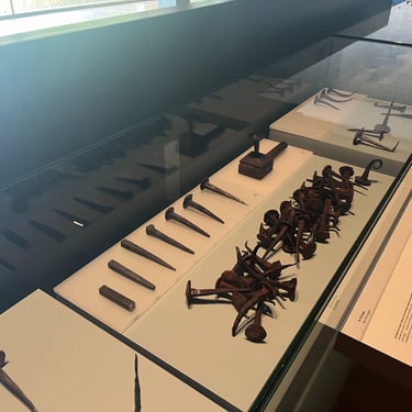 Iron age nails in the Laténium museum in Neuchâtel Switzerland