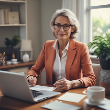 A row of self-help and business books stands upright on a table, adjacent to a laptop and a hand typing. The books have colorful covers, including titles like 'Atomic Habits' and 'The 4-Hour Work Week.' The setting appears dimly lit with a focused spotlight on the books, creating a cozy, studious ambiance.