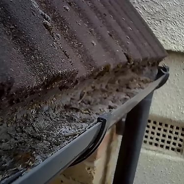 Gutter inspection camera identifying a blocked gutter