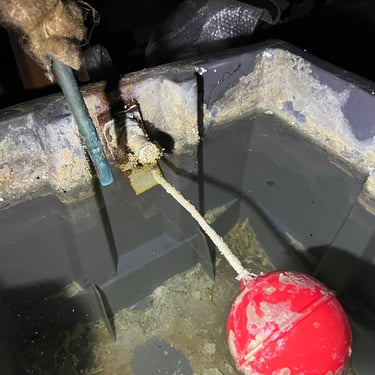 Heavily scaled ball cock and cold water tank that needs replacing
