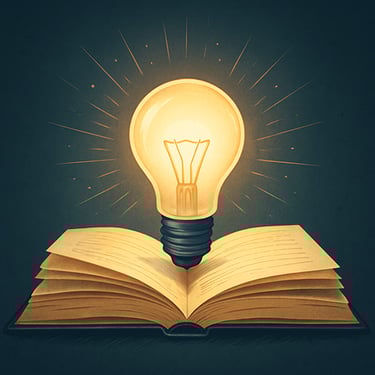 Ampoule allumée dans un livre : ne jamais cesser de poser des questions