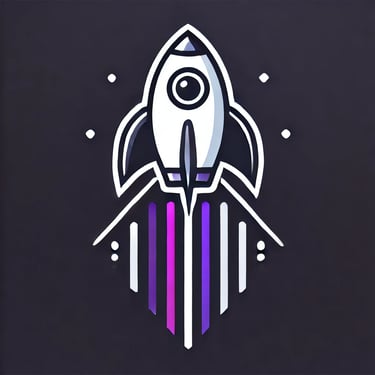a white rocket ship with a purple and white rocket ship